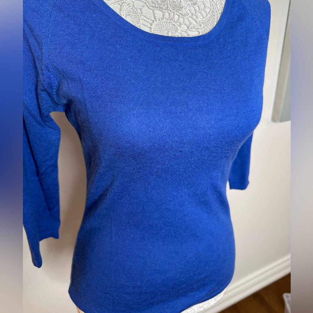 COPY - Saks Fifth Ave Silk/Cashmere 3/4 Length Sleeve Blue Top Sz. M